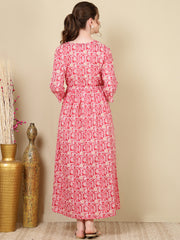 Women Pink Printed Flared Maternity Dress