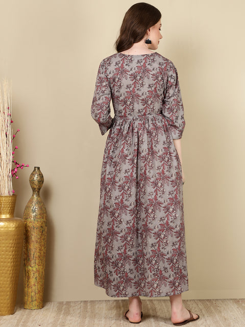 Women Grey Printed Flared Maternity Dress