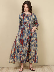 Women Multi Printed Flared Maternity Dress