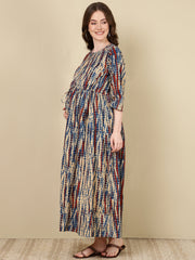 Women Multi Printed Flared Maternity Dress