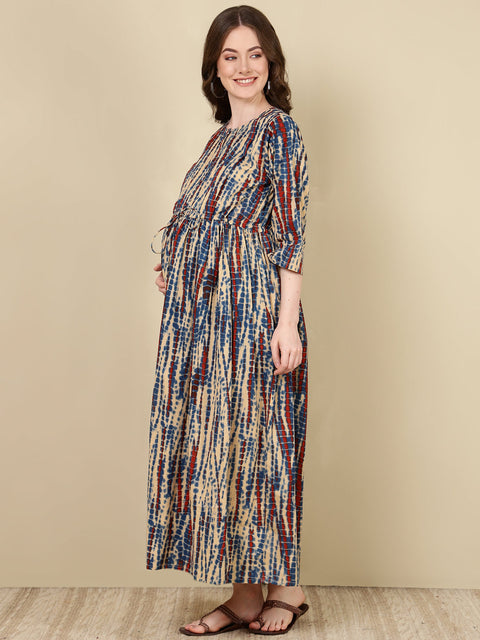 Women Multi Printed Flared Maternity Dress