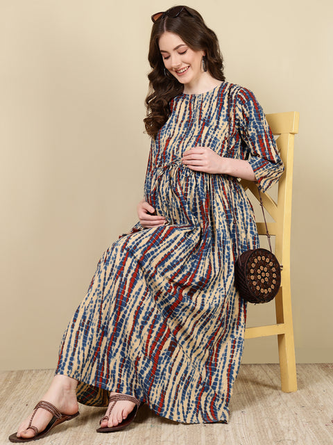 Women Multi Printed Flared Maternity Dress