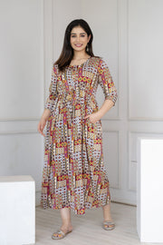 Women Multi Printed Flared Maternity Dress