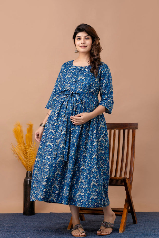 Nayo Blue Floral Maternity Dress For Women