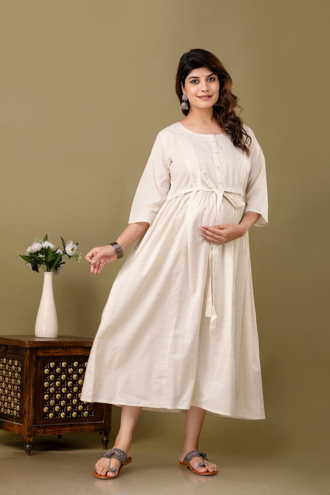 Nayo Off White Maternity Dress For Women