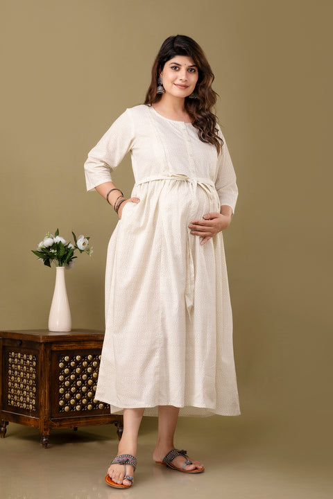 Nayo Off White Maternity Dress For Women