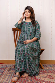 Nayo Green Printed Maternity Dress For Women