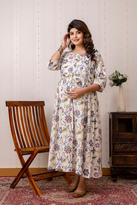 Nayo Off White Maternity Dress For Women