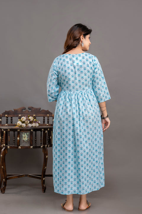 Nayo Blue Printed Maternity Dress For Women