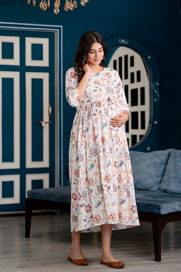 Nayo Off White Maternity Dress For Women