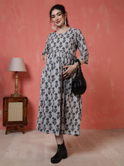 Nayo Grey Printed Maternity Dress For Women