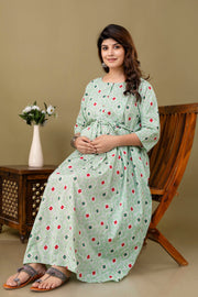 Nayo Green Printed Maternity Dress For Women