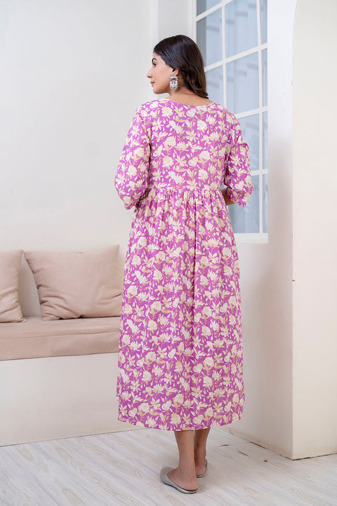 Nayo Purple Printed Maternity Dress For Women