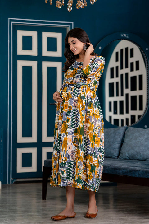 Nayo Multi Printed Maternity Dress For Women