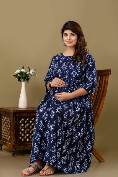 Nayo Navy Blue Printed Maternity Dress For Women