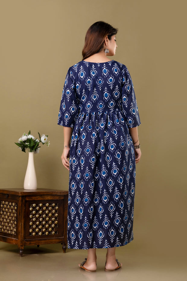 Nayo Navy Blue Printed Maternity Dress For Women