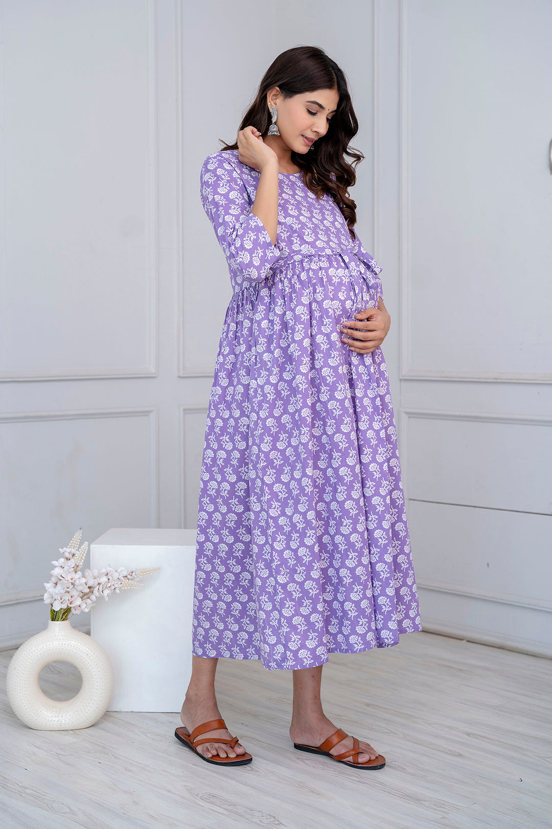 Nayo Purple Printed Maternity Dress For Women – Nayo Clothing
