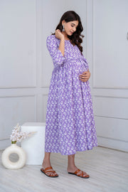 Nayo Purple Printed Maternity Dress For Women