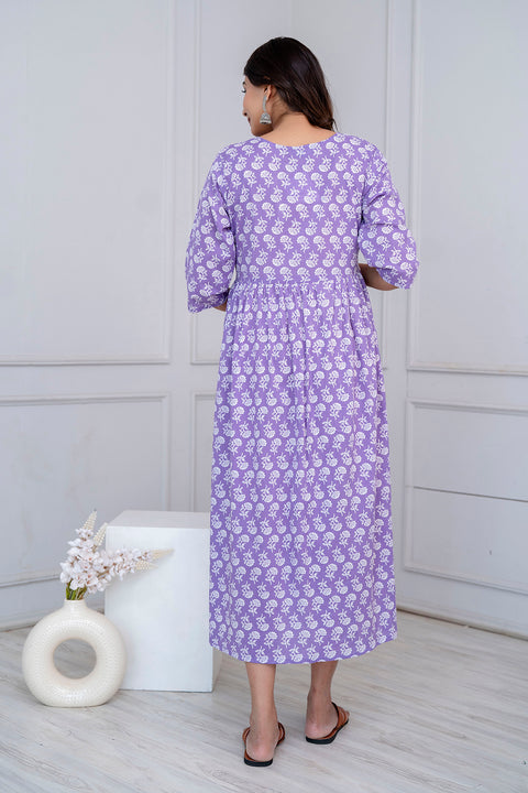 Nayo Purple Printed Maternity Dress For Women