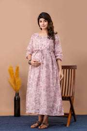 Nayo Pink Printed Maternity Dress For Women