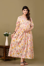 Nayo Pink Printed Maternity Dress For Women