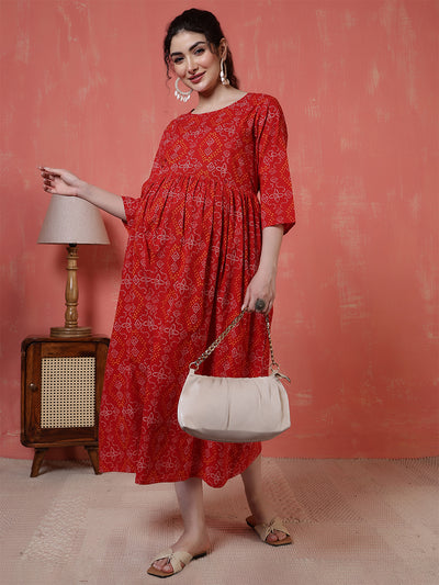 Nayo Red Printed Maternity Dress For Women
