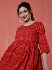 Nayo Red Printed Maternity Dress For Women