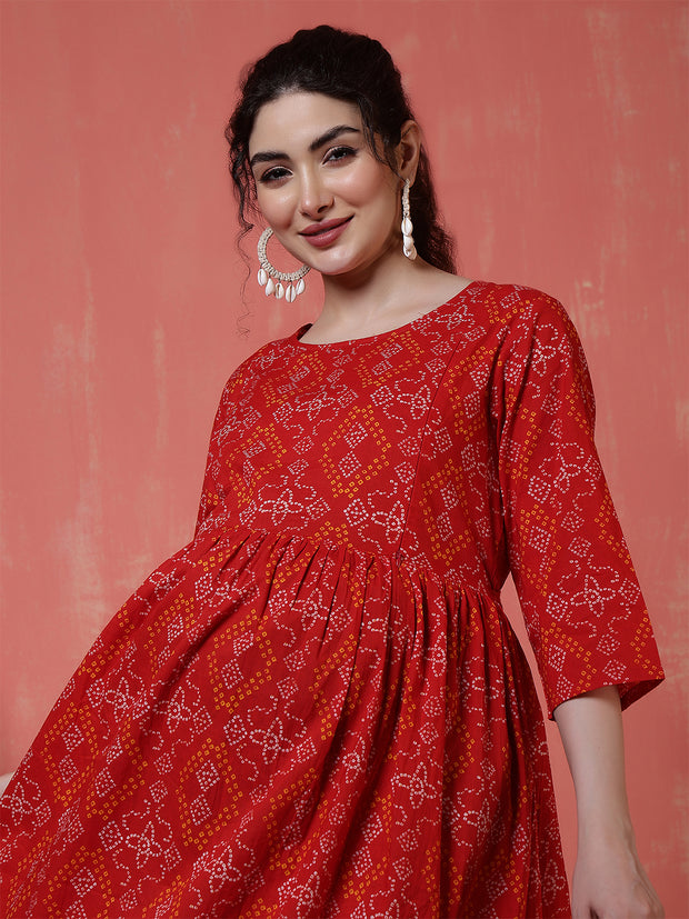 Nayo Red Printed Maternity Dress For Women