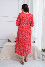 Nayo Red Printed Maternity Dress For Women