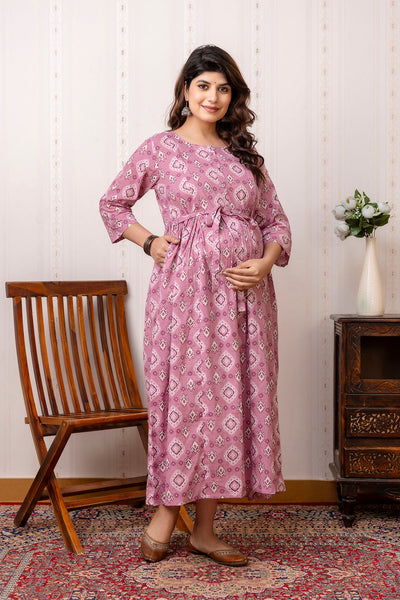 Nayo Mauve Printed Maternity Dress For Women