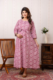 Nayo Mauve Printed Maternity Dress For Women