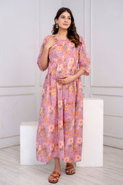 Nayo Purple Printed Maternity Dress For Women