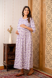 Nayo Purple Printed Maternity Dress For Women