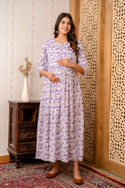 Nayo Purple Printed Maternity Dress For Women