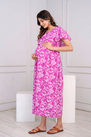 Nayo Purple Printed Maternity Dress For Women