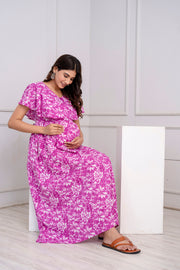 Nayo Purple Printed Maternity Dress For Women