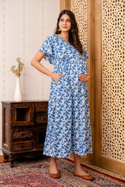 Nayo Blue Printed Maternity Dress For Women