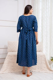 Nayo Blue Printed Maternity Dress For Women