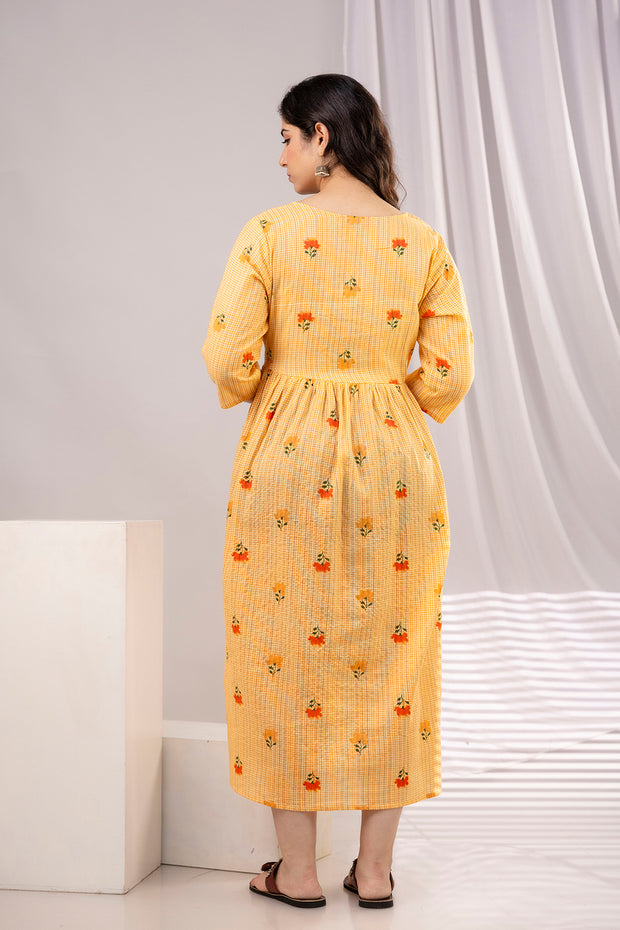 Nayo Yellow Printed Maternity Dress For Women