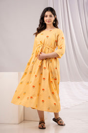 Nayo Yellow Printed Maternity Dress For Women