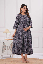 Nayo Blue Printed Maternity Dress For Women