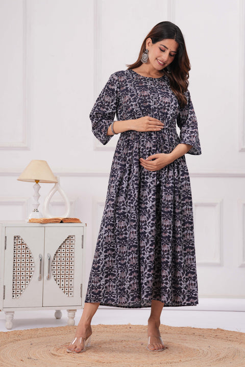 Nayo Blue Printed Maternity Dress For Women