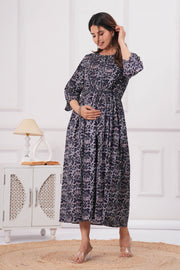 Nayo Blue Printed Maternity Dress For Women