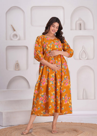 Women Floral Printed Flared Maternity Dress