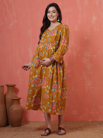 Women Floral Printed Flared Maternity Dress