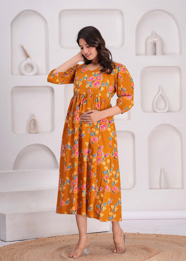 Women Floral Printed Flared Maternity Dress