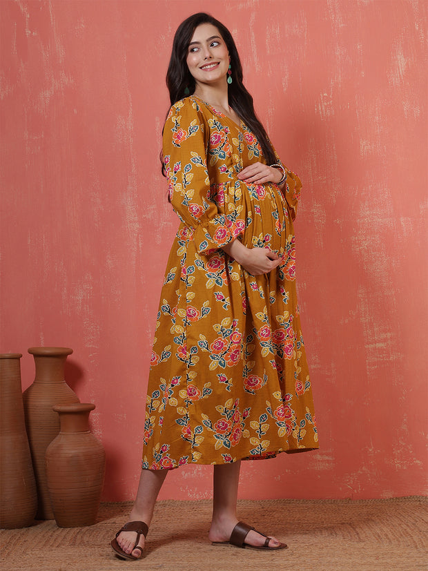 Women Floral Printed Flared Maternity Dress