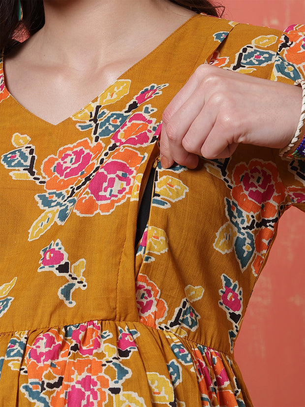 Women Floral Printed Flared Maternity Dress