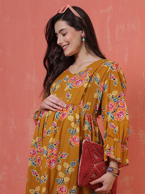 Women Floral Printed Flared Maternity Dress
