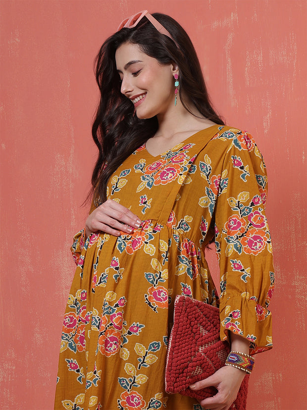 Women Floral Printed Flared Maternity Dress